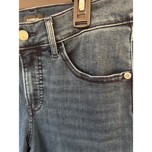 Express Skyscraper Mid Rise Skinny Jeans Dark Wash Slit Hem Size 6R - Picture 5 of 8